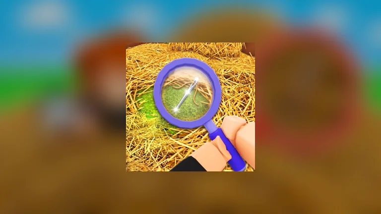 Search For The Needle on the Roblox store — the official game tile, hay gold with the magnifying-glass mark